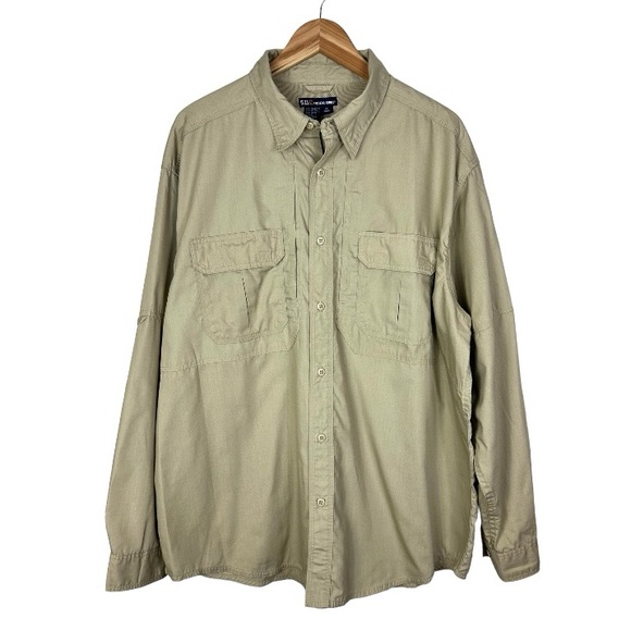 5.11 Tactical Taclite Professional Long-Sleeve Button-Up Work Shirt Sz XL Khaki - Picture 14 of 14